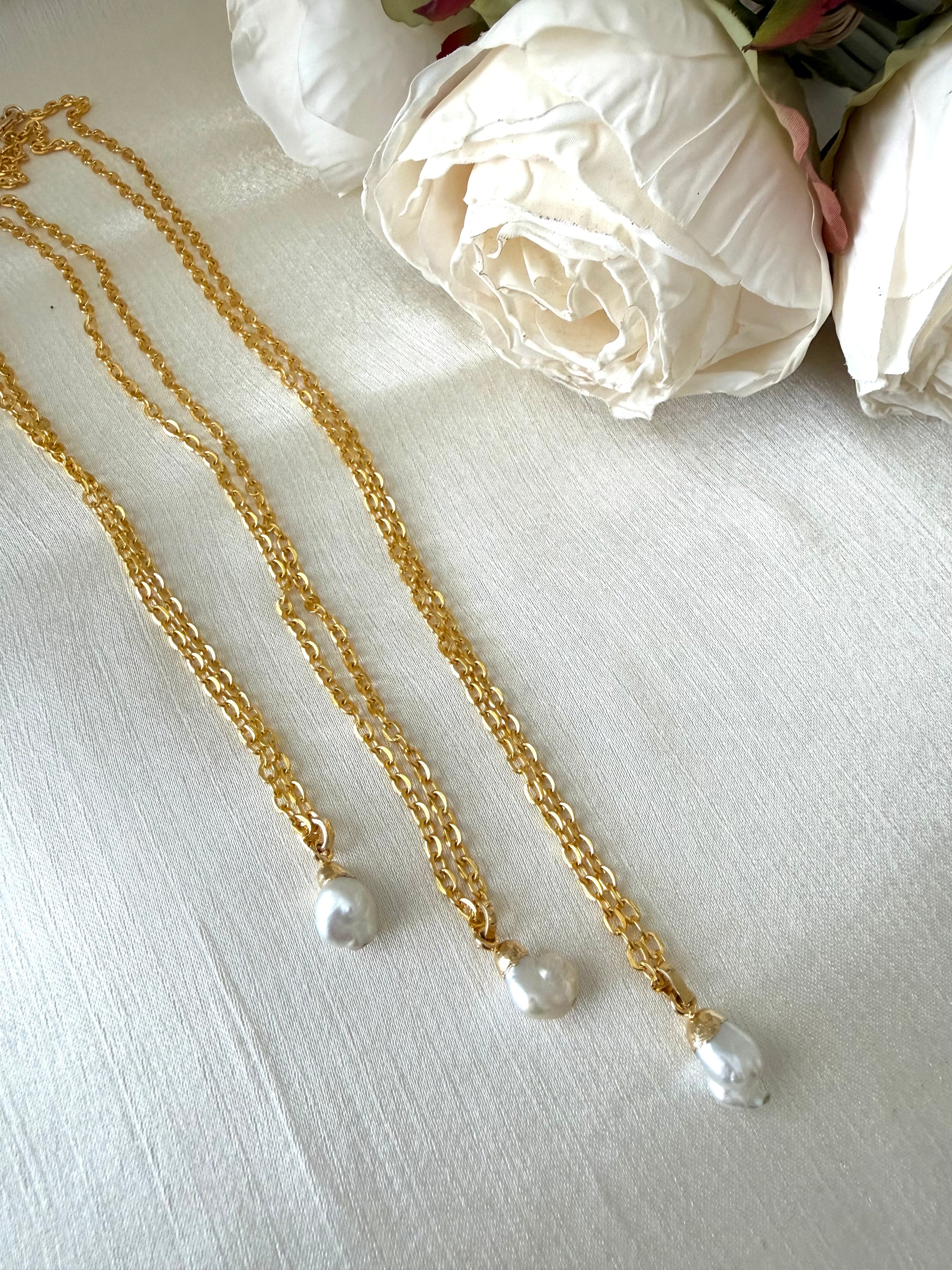Golden Drop Pearl Necklace